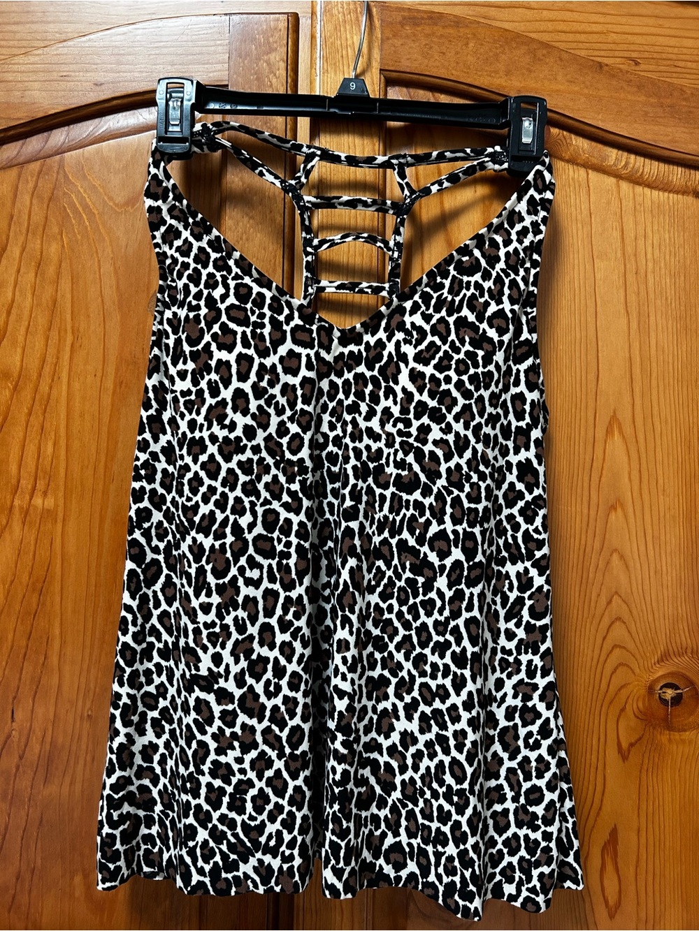 Aqua Green Leopard Print Strappy Swim top - Brown/Black